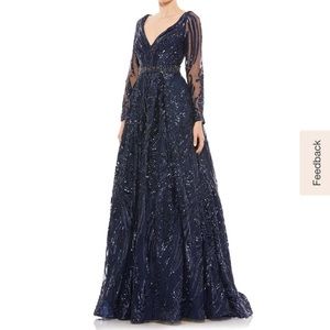 Mac Duggal Formal Navy Blue Formal Dress with Sleeves